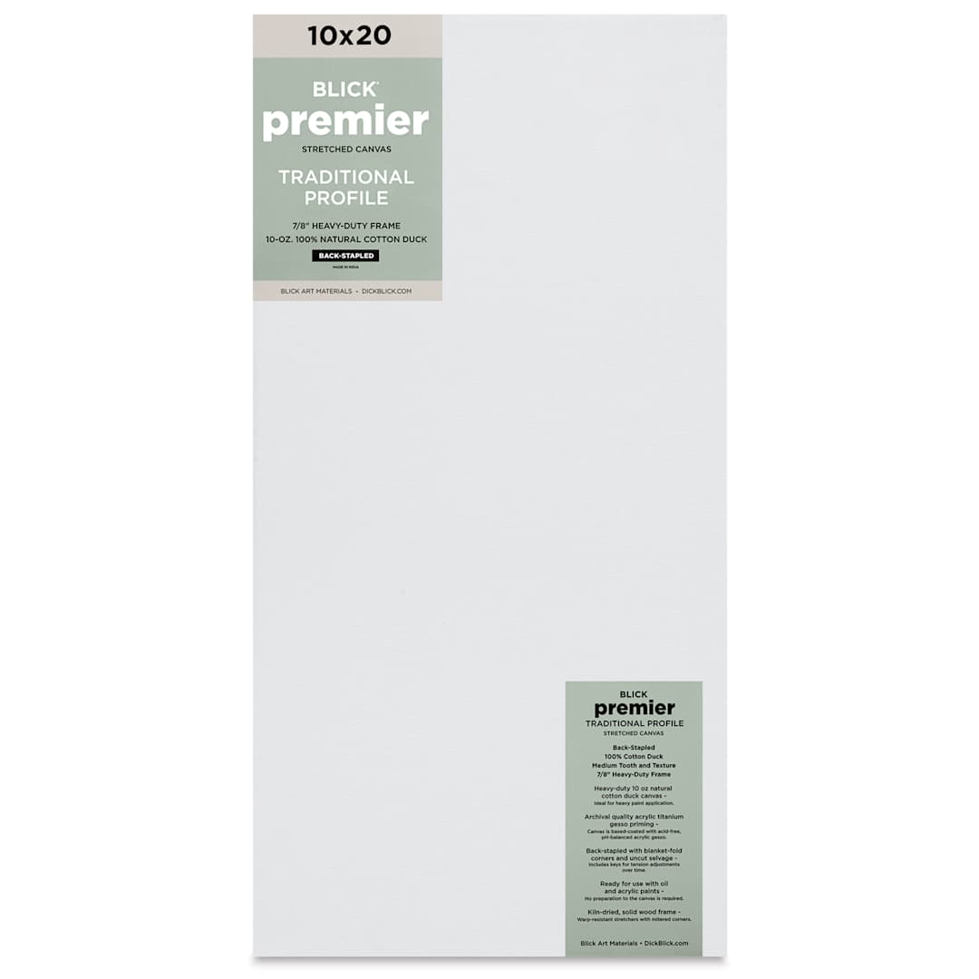 Open in modal - Blick Premier Stretched Cotton Canvas - Traditional Profile, Back-Stapled, 10" x 20", front
