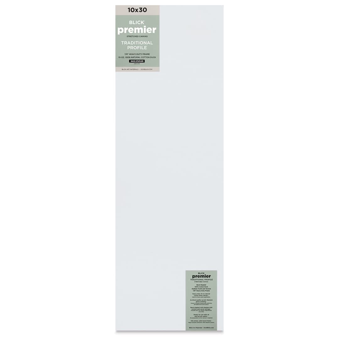 Open in modal - Blick Premier Stretched Cotton Canvas - Traditional Profile, Back-Stapled, 10" x 30", front