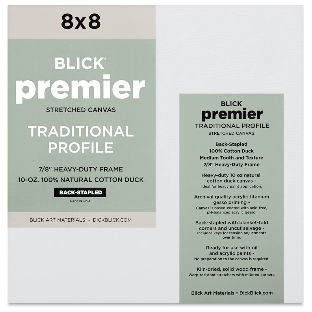 Open in modal - Blick Premier Stretched Cotton Canvas - Traditional Profile, Back-Stapled, 8" x 8", front