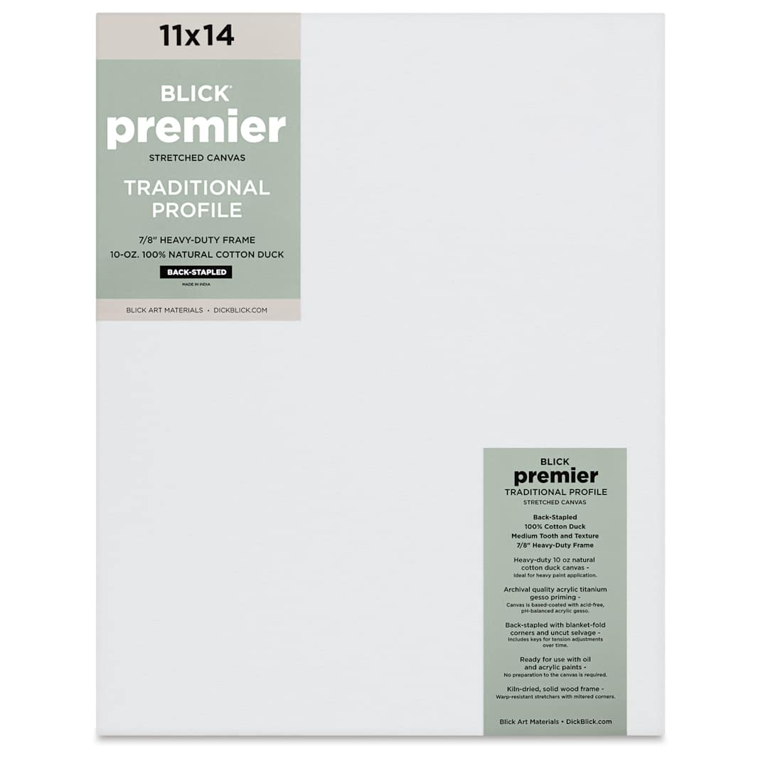 Open in modal - Blick Premier Stretched Cotton Canvas - Traditional Profile, Back-Stapled, 11" x 14", front