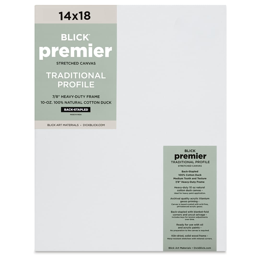 Open in modal - Blick Premier Stretched Cotton Canvas - Traditional Profile, Back-Stapled, 14" x 18", front