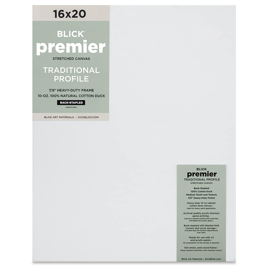 Open in modal - Blick Premier Stretched Cotton Canvas - Traditional Profile, Back-Stapled, 16" x 20", front