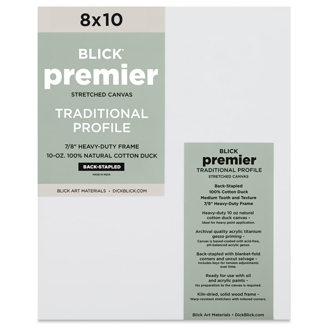 Open in modal - Blick Premier Stretched Cotton Canvas - Traditional Profile, Back-Stapled, 8" x 10", front