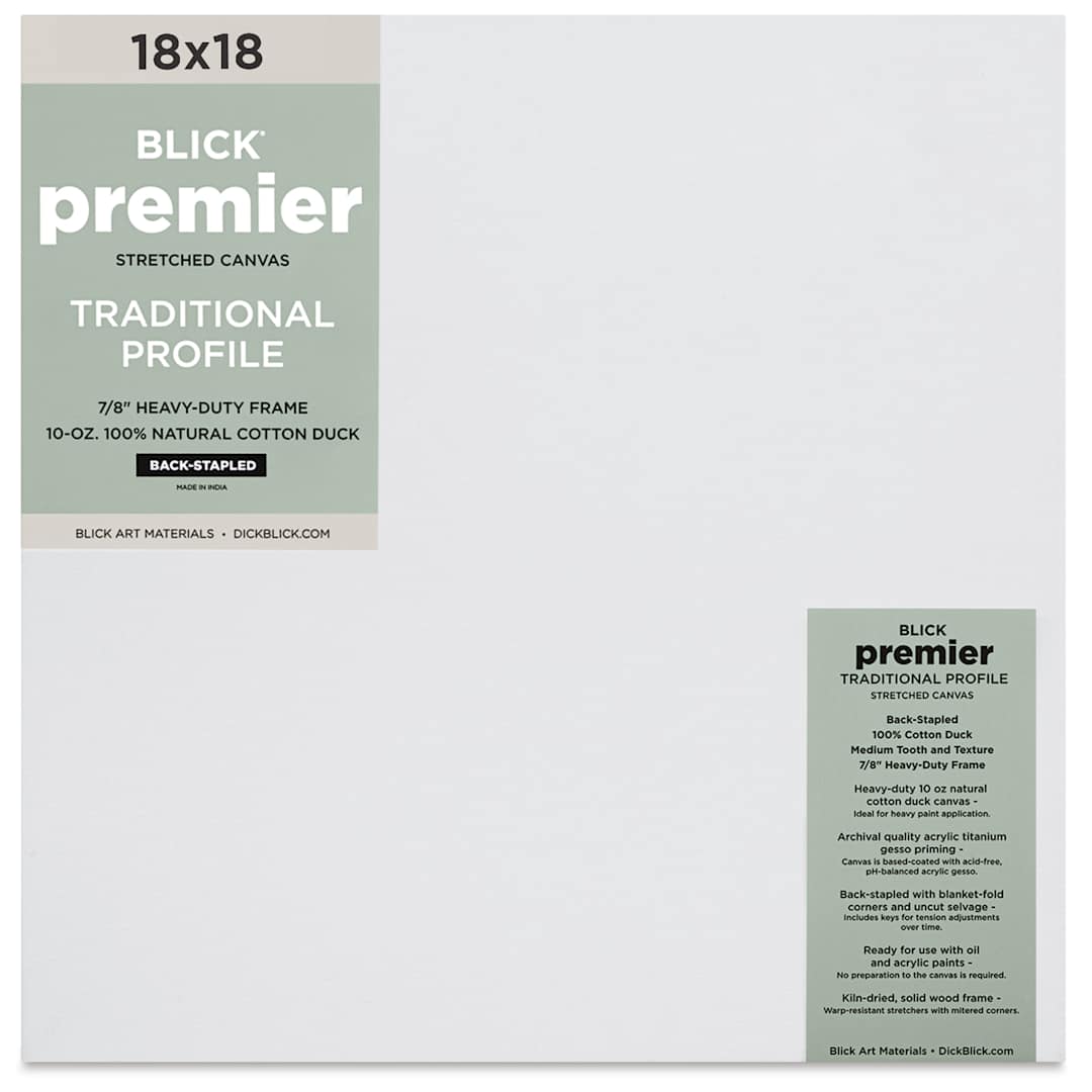 Open in modal - Blick Premier Stretched Cotton Canvas - Traditional Profile, Back-Stapled, 18" x  18", front