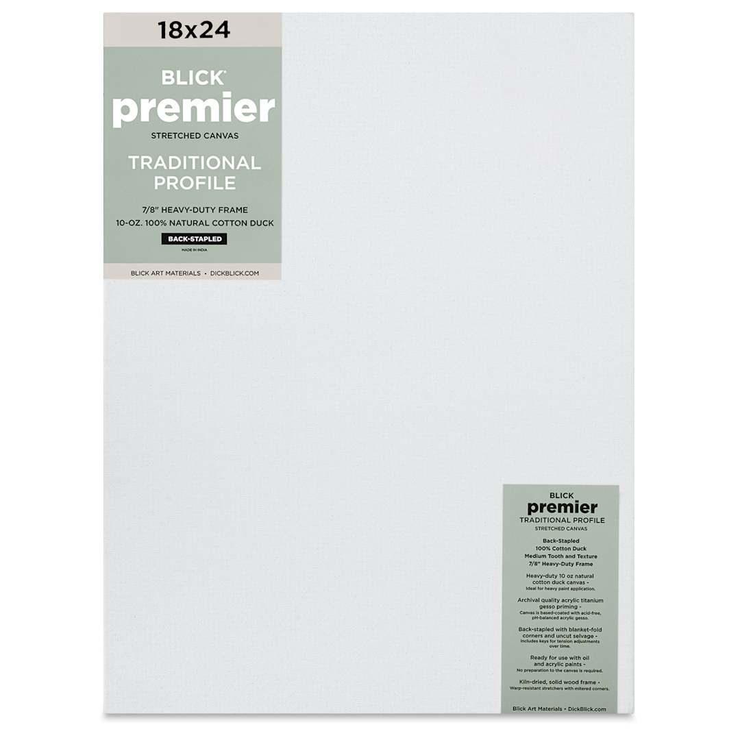 Open in modal - Blick Premier Stretched Cotton Canvas - Traditional Profile, Back-Stapled, 18" x 24", front