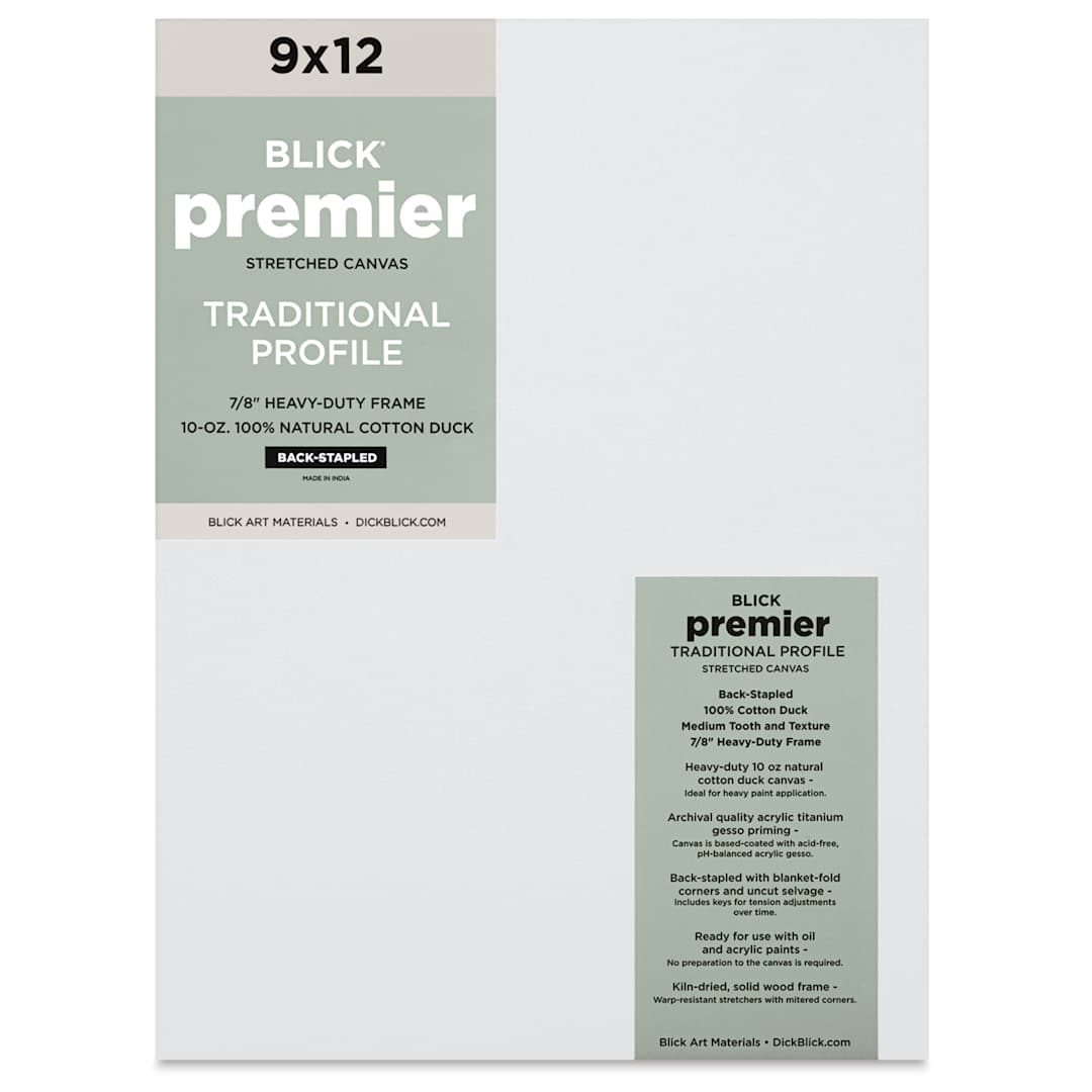Open in modal - Blick Premier Stretched Cotton Canvas - Traditional Profile, Back-Stapled, 9" x 12", front