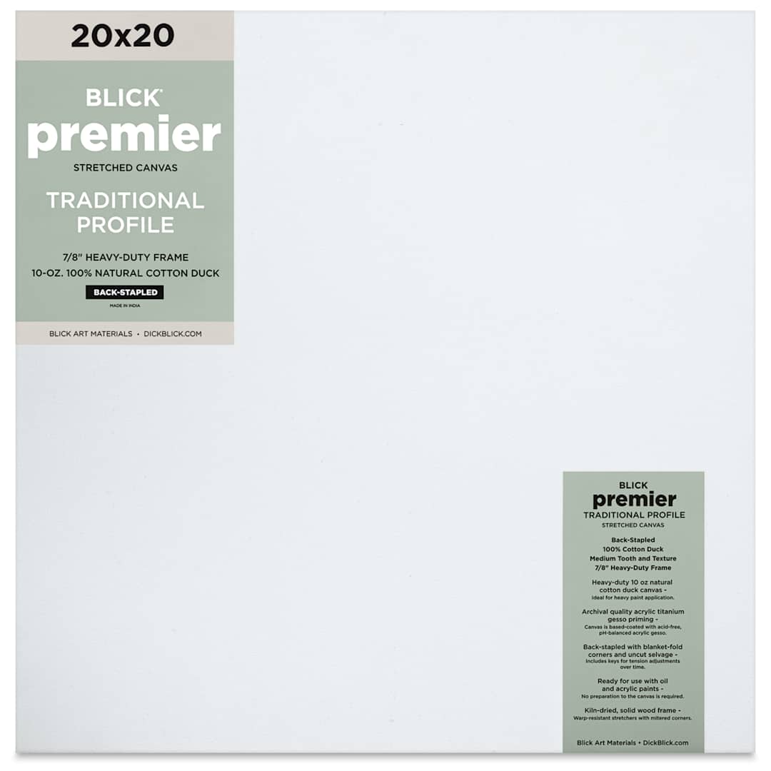 Open in modal - Blick Premier Stretched Cotton Canvas - Traditional Profile, Back-Stapled, 20" x 20", front