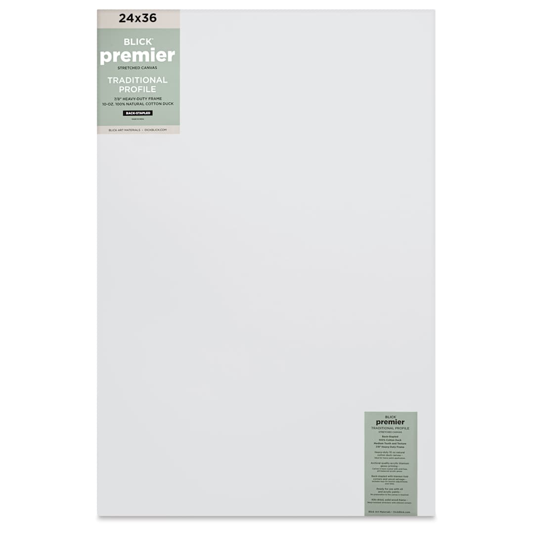 Open in modal - Blick Premier Stretched Cotton Canvas - Traditional Profile, Back-Stapled, 24" x 36", front