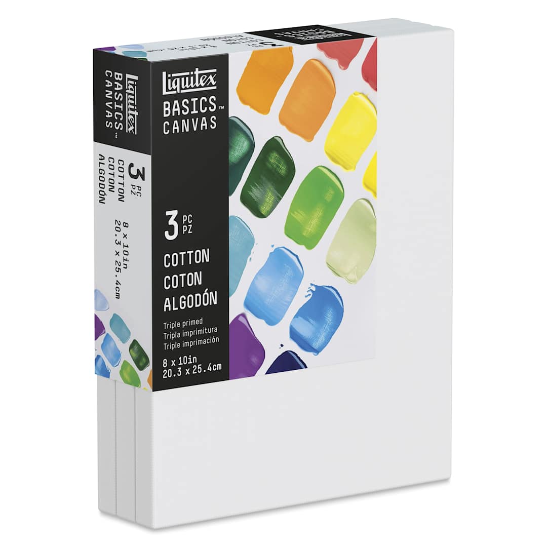 Open in modal - Liquitex Basics Stretched Cotton Canvas Pack - 8" x 10", Pkg of 3