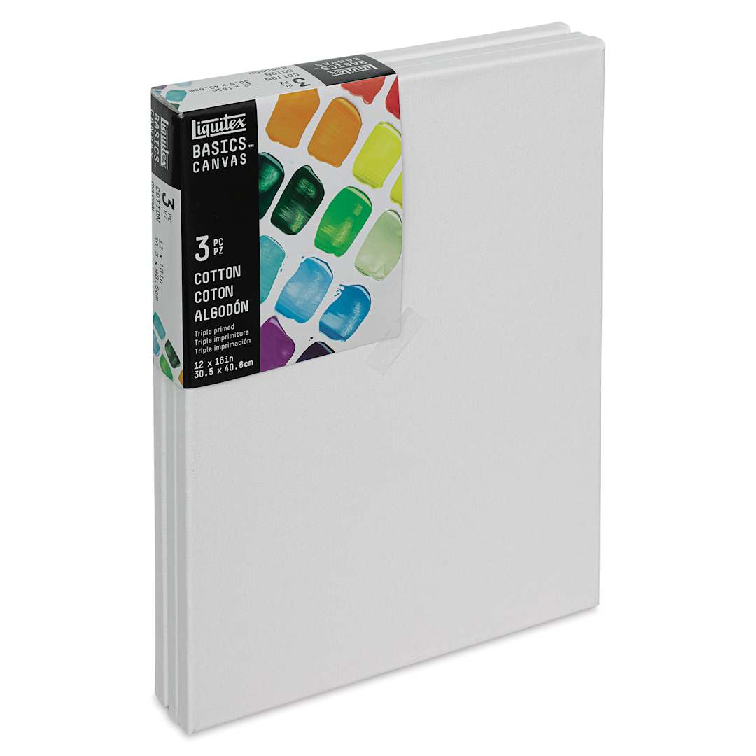 Open in modal - Liquitex Basics Stretched Cotton Canvas Pack - 12" x 16", Pkg of 3 (At an angle)