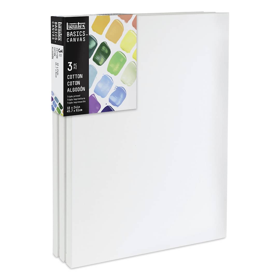 Open in modal - Liquitex Basics Stretched Cotton Canvas Pack - 18" x 24", Pkg of 3