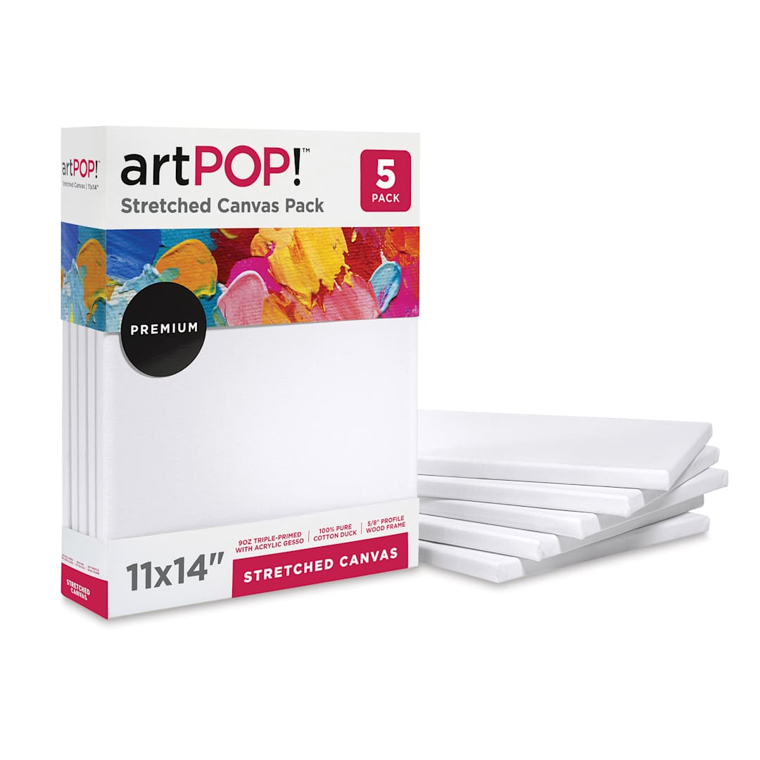 Open in modal - artPOP! Stretched Canvas Pack - 11" x 14", Pkg of 5 (In and out of packaging)
