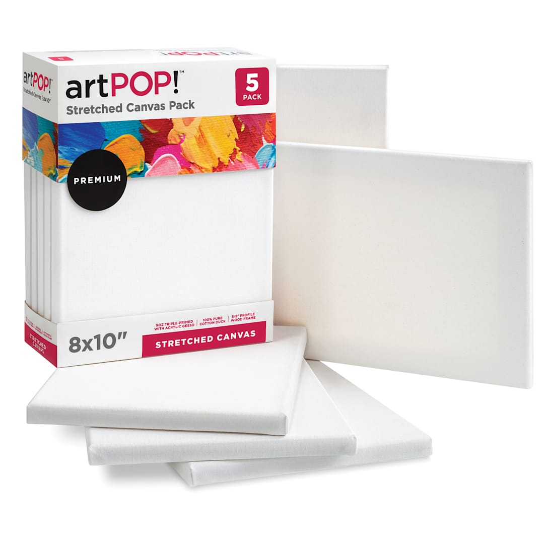 Open in modal - artPOP! Stretched Canvas Pack - 8" x 10", Pkg of 5 (In and out of packaging)