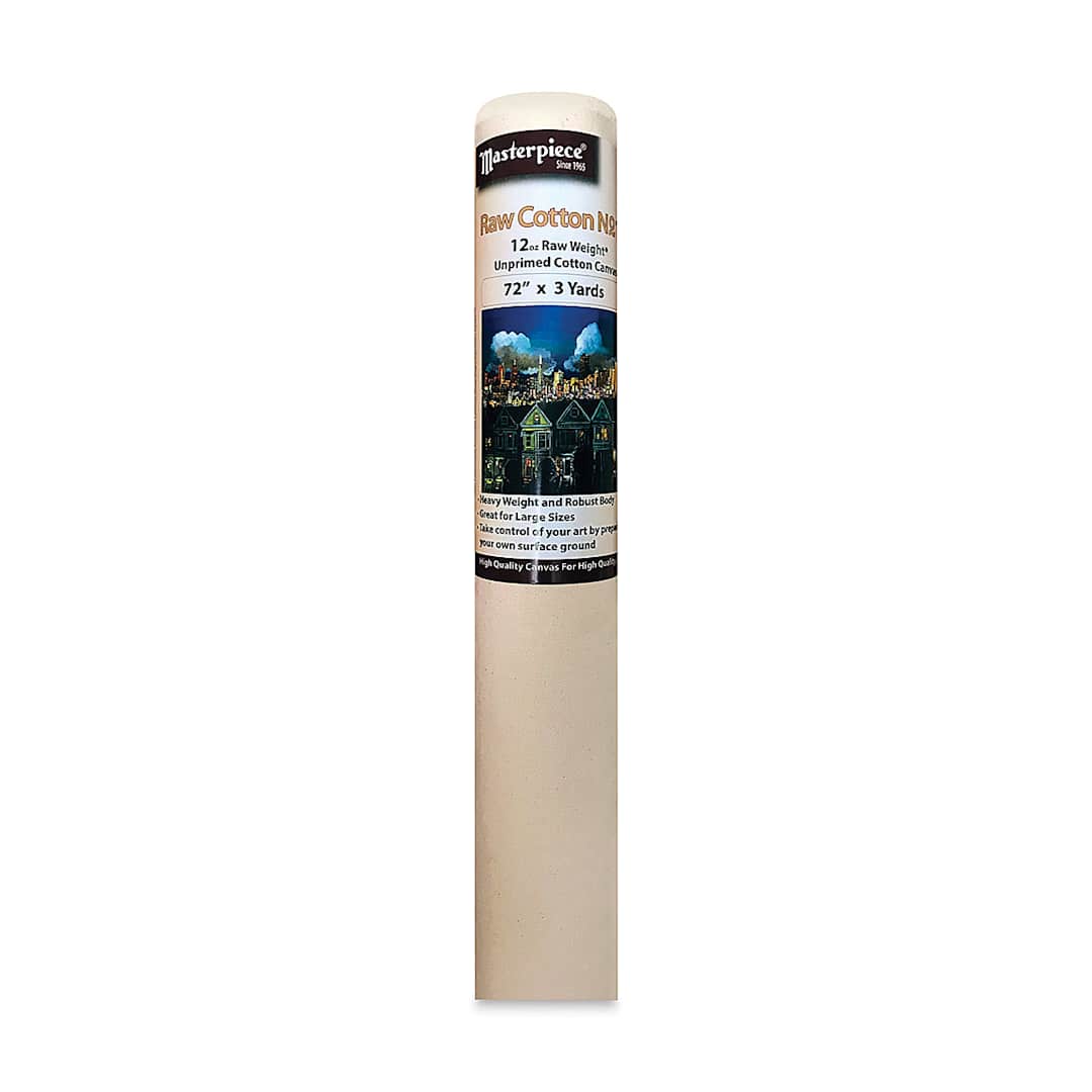 Open in modal - Masterpiece No. 12 Unprimed Cotton Canvas Rolls - Roll shown upright with label