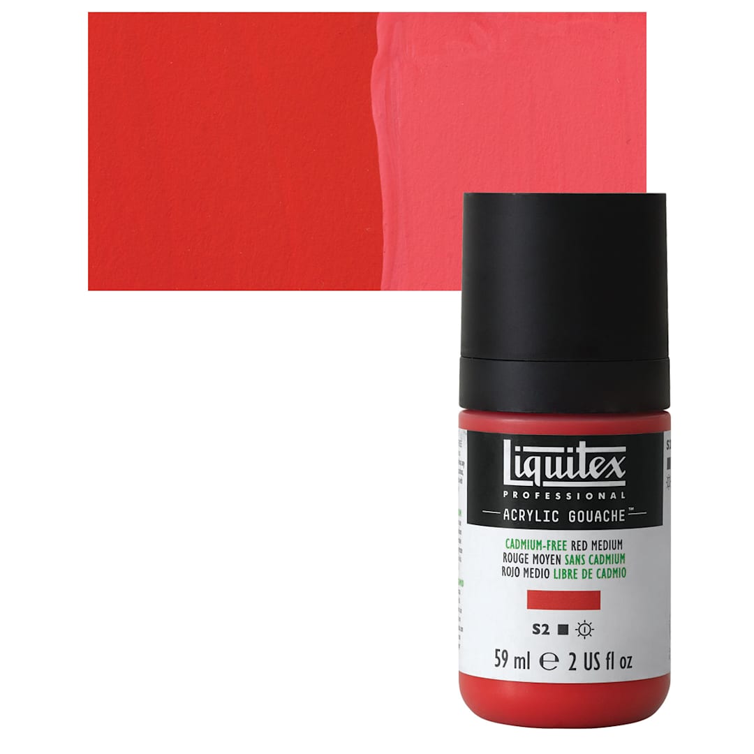 Open in modal - Liquitex Acrylic Gouache - Cadmium-Free Red Medium, 59 ml bottle and swatch