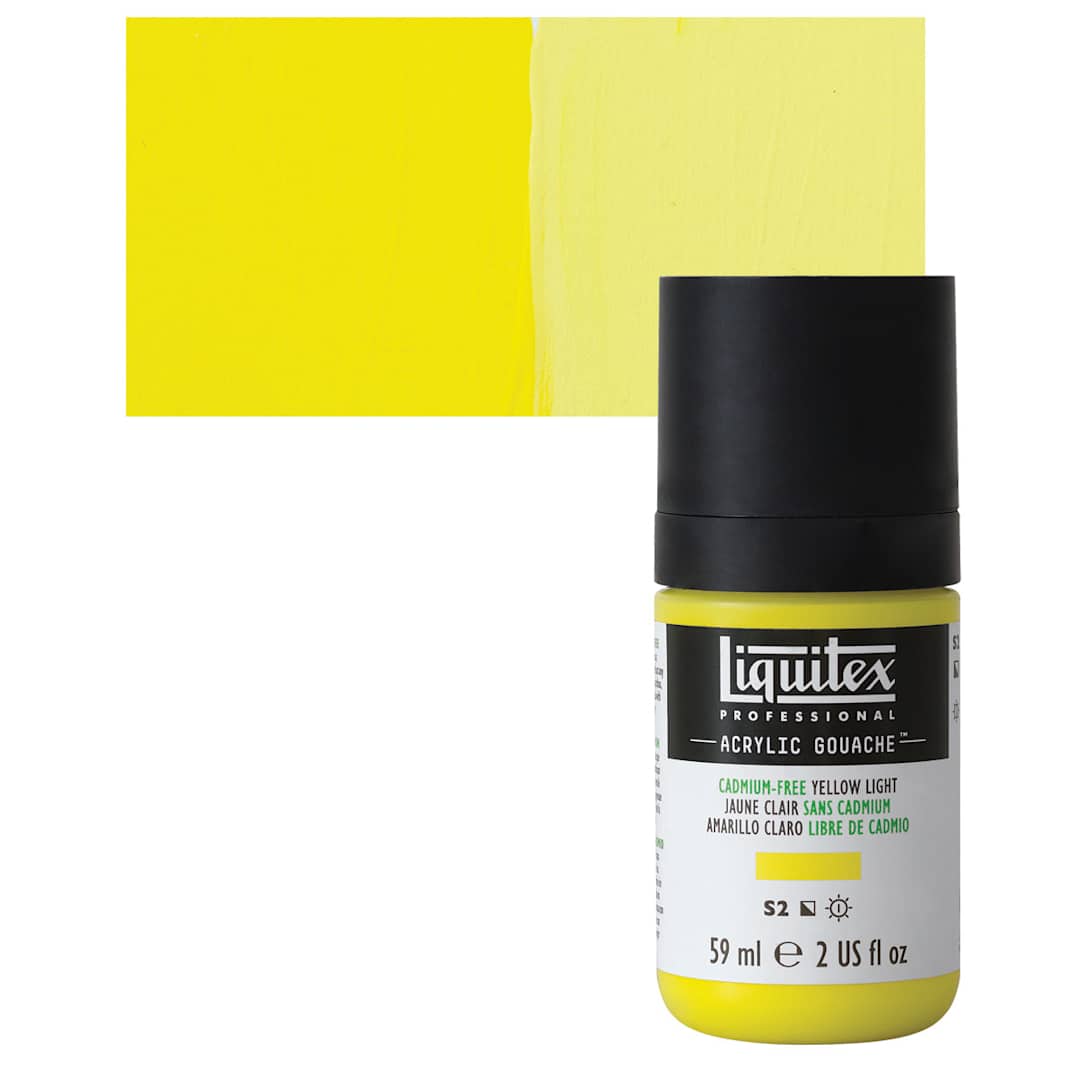 Open in modal - Liquitex Acrylic Gouache - Cadmium Free Yellow Light, 59 ml bottle and swatch