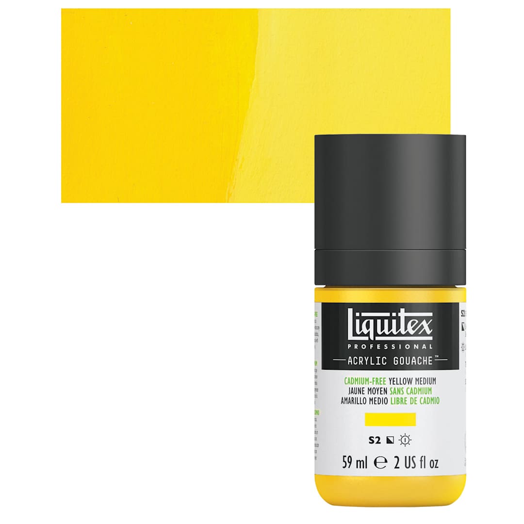 Open in modal - Liquitex Acrylic Gouache - Cadmium Free Yellow Medium, 59 ml bottle and swatch
