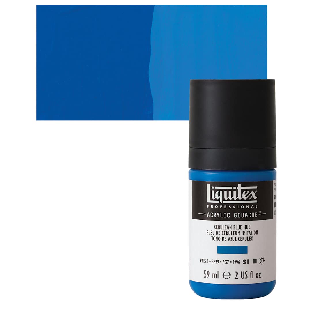 Open in modal - Liquitex Acrylic Gouache - Cerulean Blue Hue, 59 ml bottle and swatch
