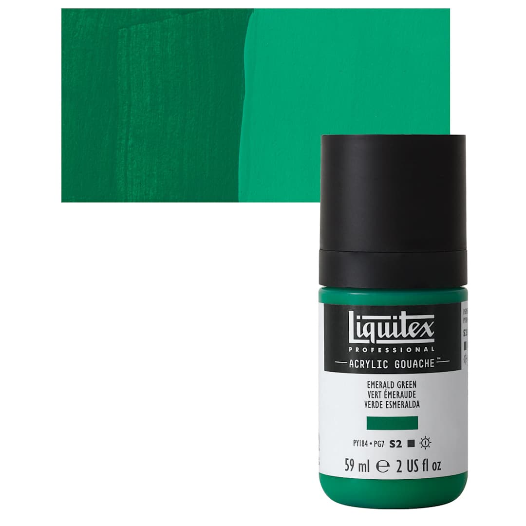 Open in modal - Liquitex Acrylic Gouache - Emerald Green, 59 ml bottle and swatch