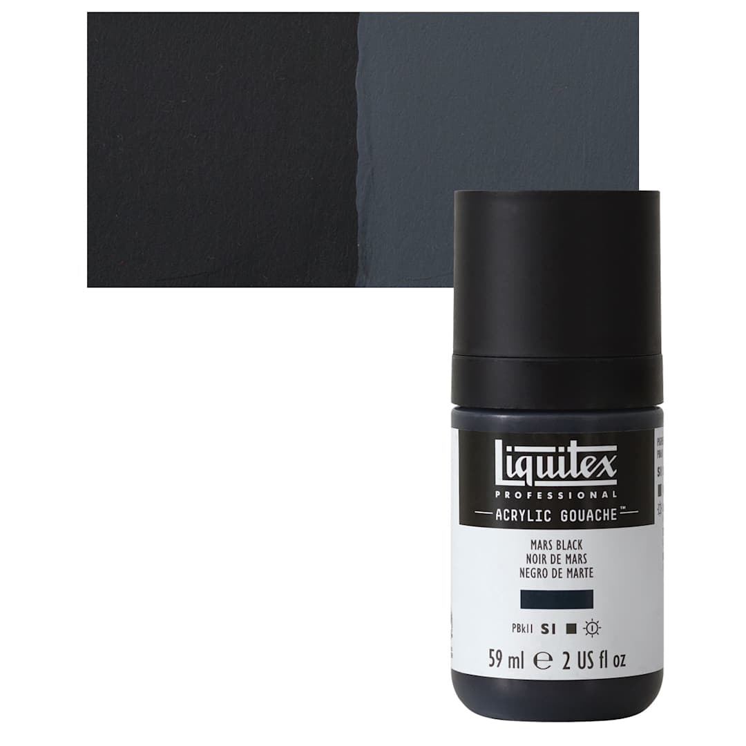 Open in modal - Liquitex Acrylic Gouache - Mars Black, 59 ml bottle and swatch