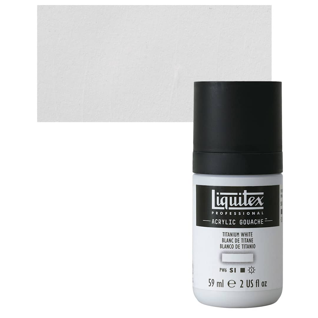 Open in modal - Liquitex Acrylic Gouache - Titanium White, 59 ml bottle and swatch
