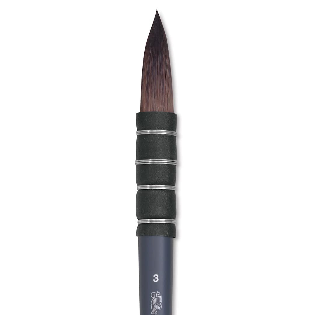 Open in modal - Winsor & Newton Professional Watercolor Synthetic Squirrel Brush - Quill, Short Handle, Size 3, close-up