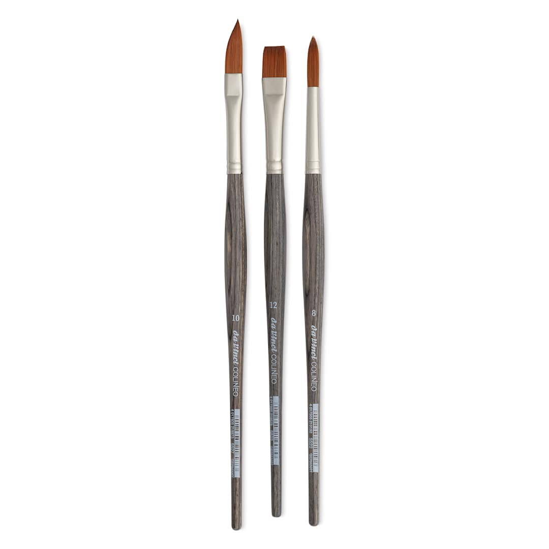 Open in modal - Da Vinci Colineo Synthetic Kolinsky Sable Brushes - Set of 3, Short Handle, Gift Box Set, laid out