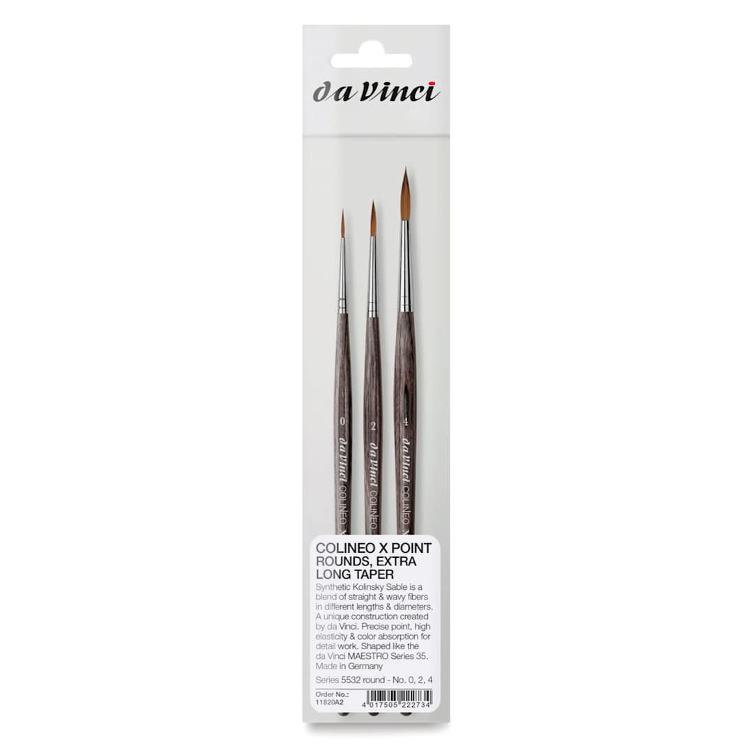Open in modal - Da Vinci Colineo Synthetic Kolinsky Sable Brushes - Set of 3, Short Handle, X Point Small Rounds