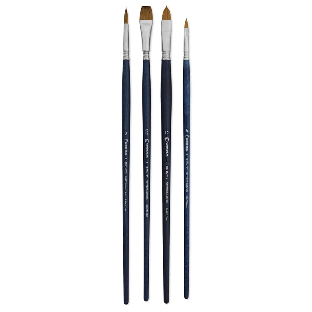 Open in modal - Escoda Chronos Synthetic Brushes - Series 8951, Set of 4, Long Handle, laid out