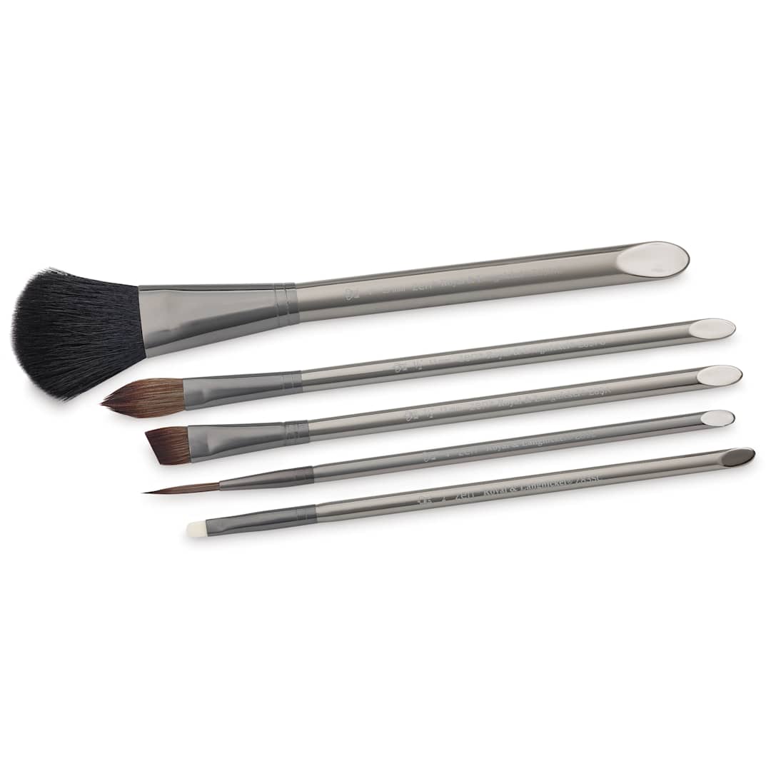 Open in modal - Royal & Langnickel Zen Synthetic Watercolor Brushes - Mop Variety, Set of 5, laid out