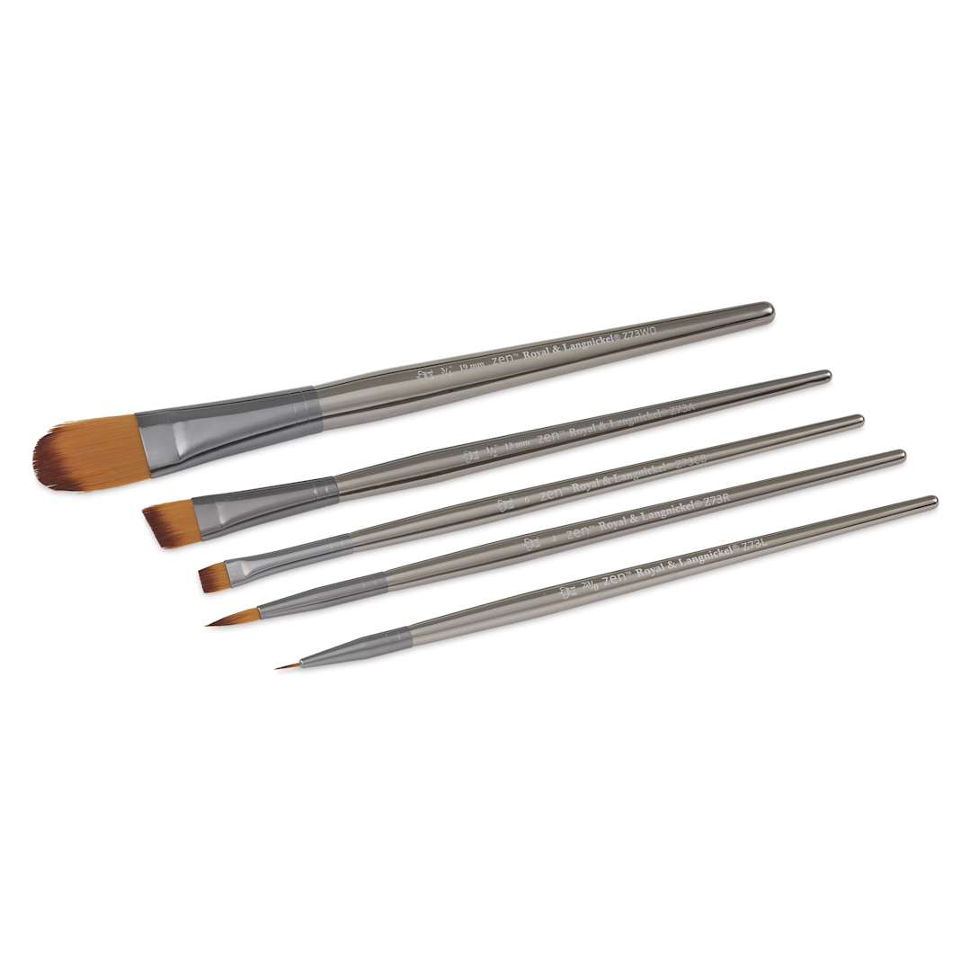 Open in modal - Royal & Langnickel Zen Brushes - Set 740, Set of 5, brushes laid out