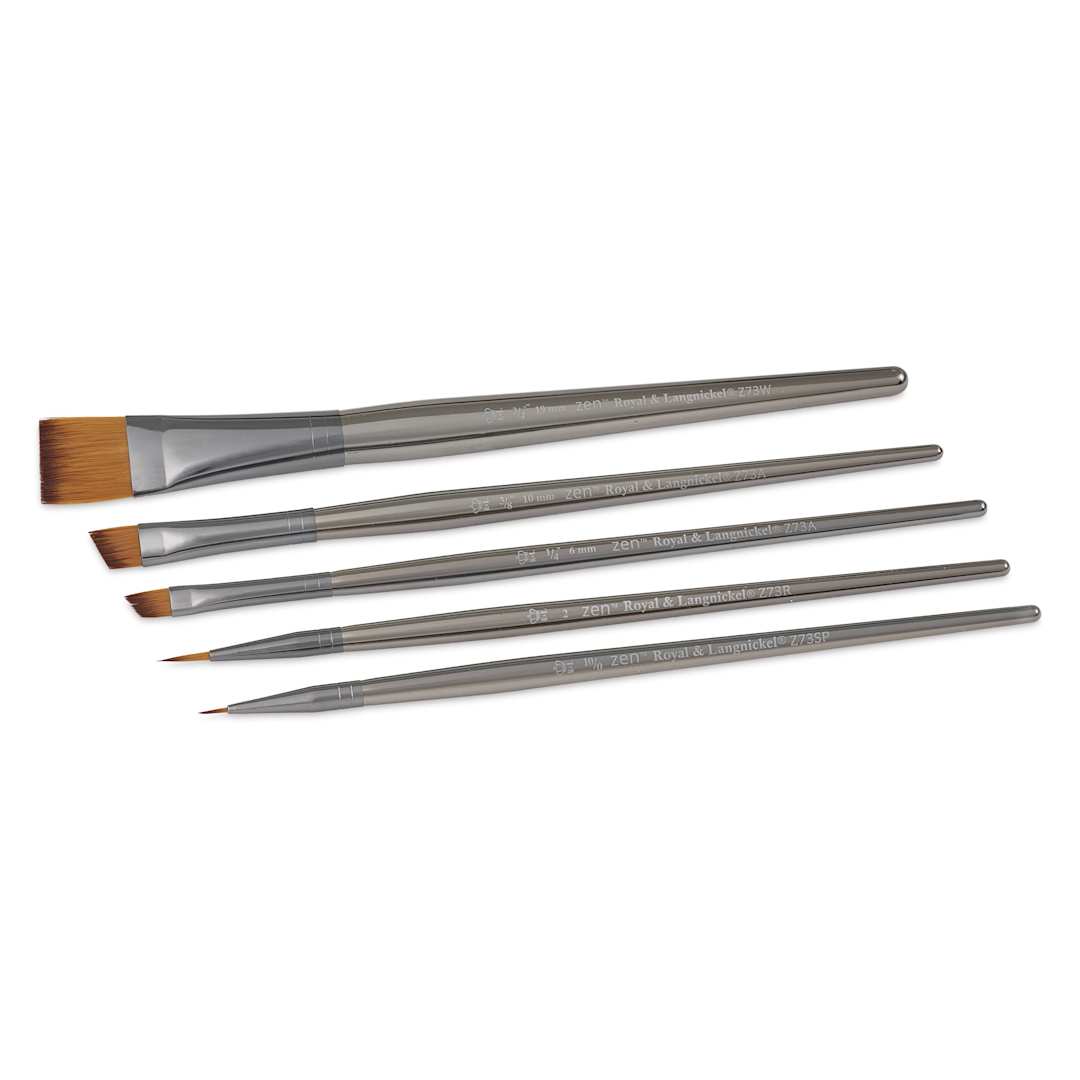 Open in modal - Royal & Langnickel Zen Brushes - Set 739, Set of 5, brushes laid out