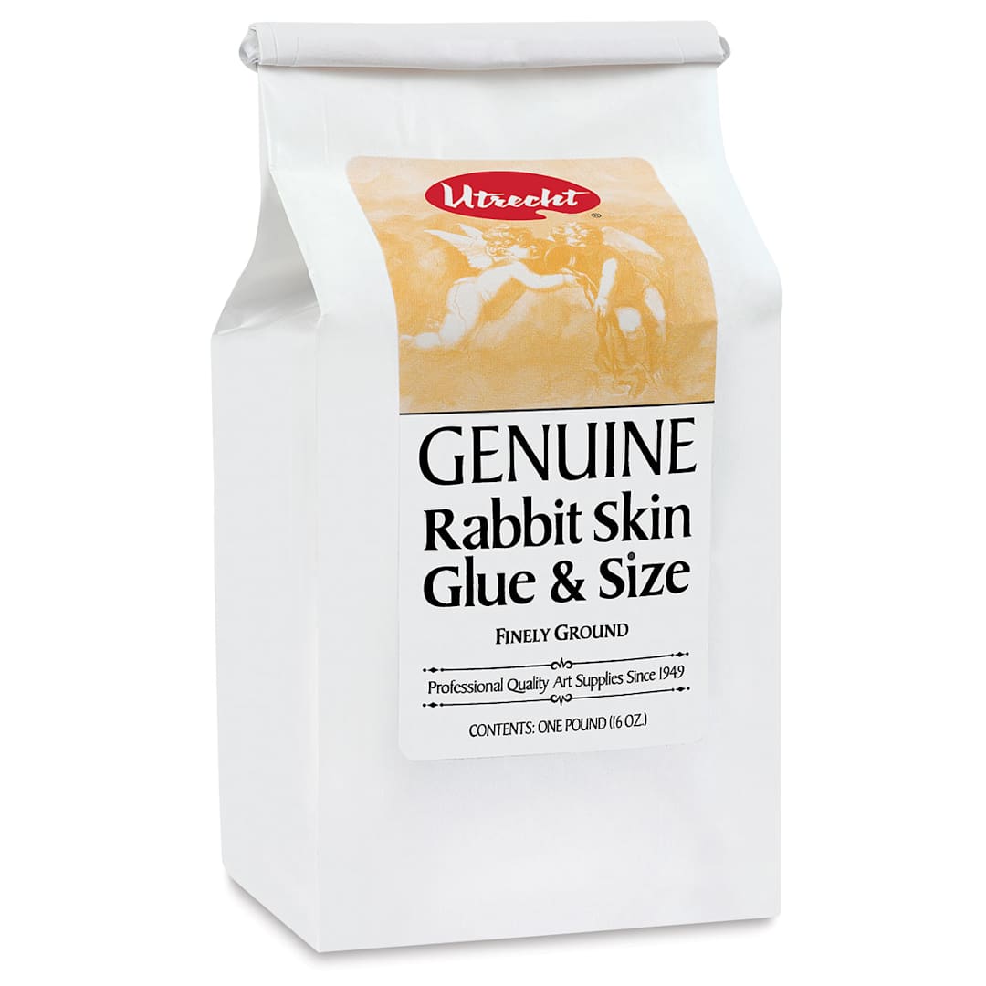 Open in modal - Utrecht Rabbit Skin Glue - left angled view of 1 lb bag of Ground Glue granules