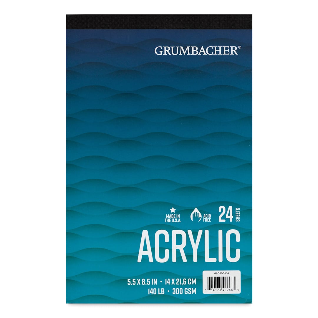Open in modal - Grumbacher Acrylic Tapebound Pad - 5-1/2" x 8-1/4", 24 Sheets, 140 lb front of pad
