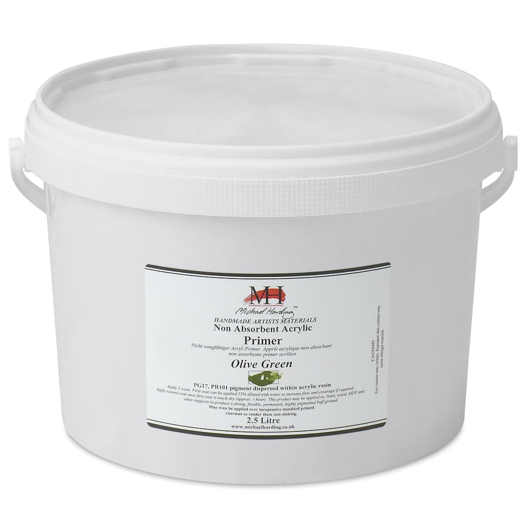 Open in modal - Michael Harding Non-Absorbent Acrylic Primer - Olive Green, 2.5 Liter, Bucket - front