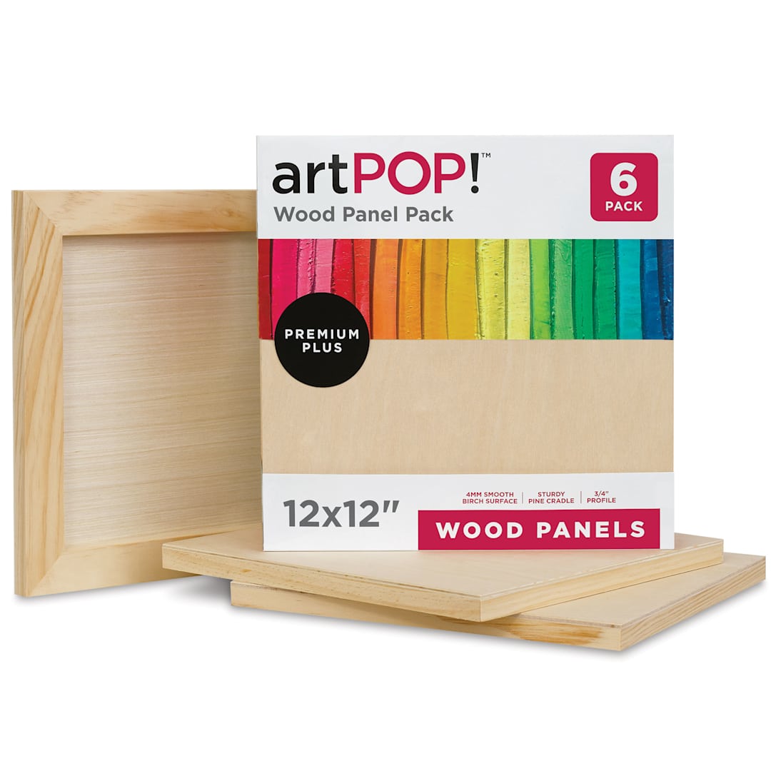Open in modal - artPOP! Wood Panel Pack - 12" x 12", Pkg of 6 (In and out of packaging)