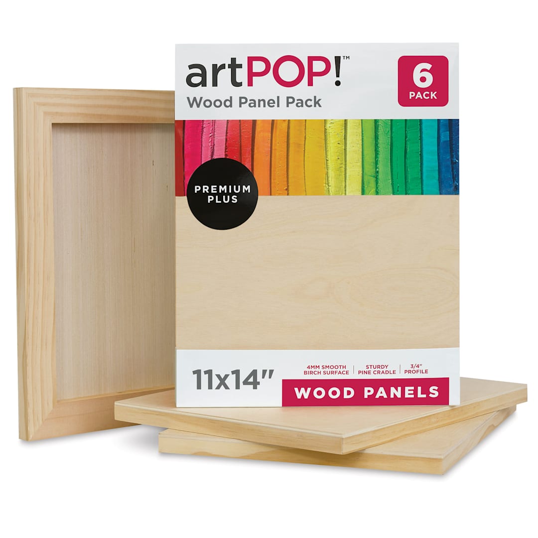 Open in modal - artPOP! Wood Panel Pack - 11" x 14", Pkg of 6 (In and out of packaging)