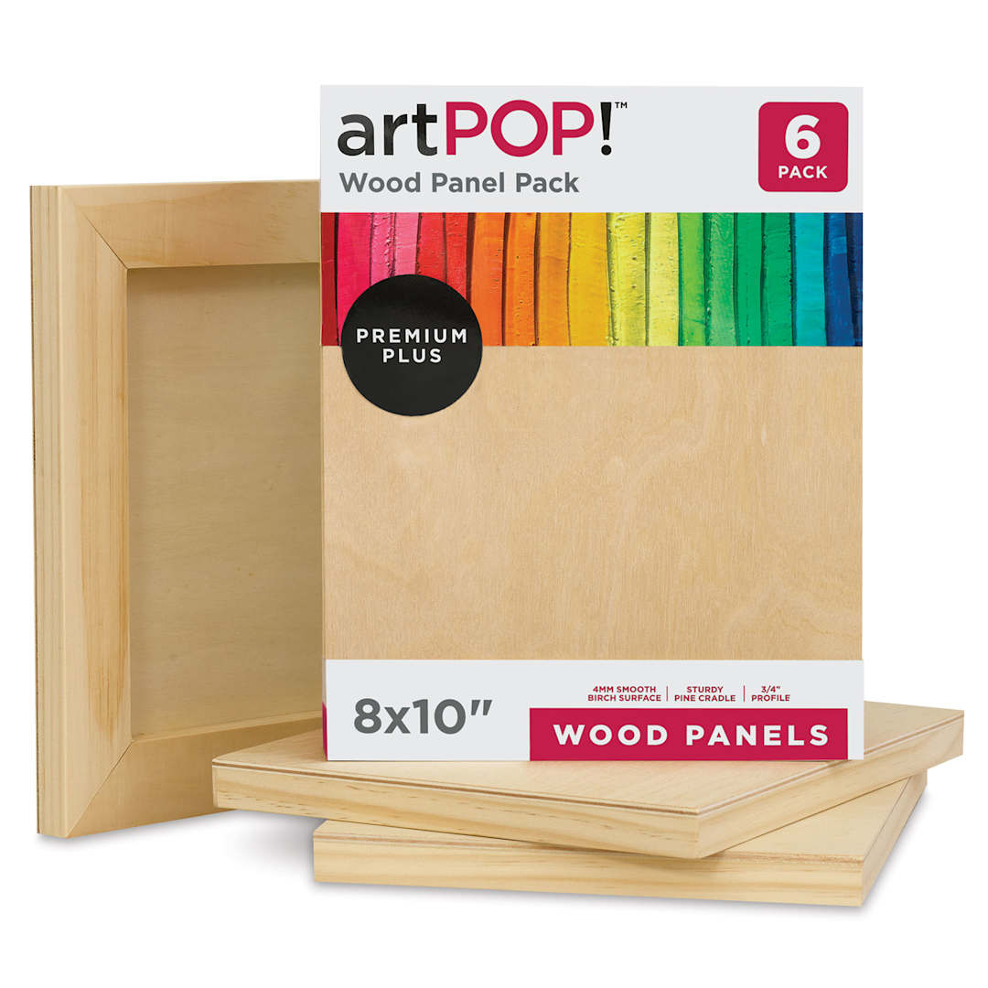 Open in modal - artPOP! Wood Panel Pack - 8" x 10", Pkg of 6 (In and out of packaging)