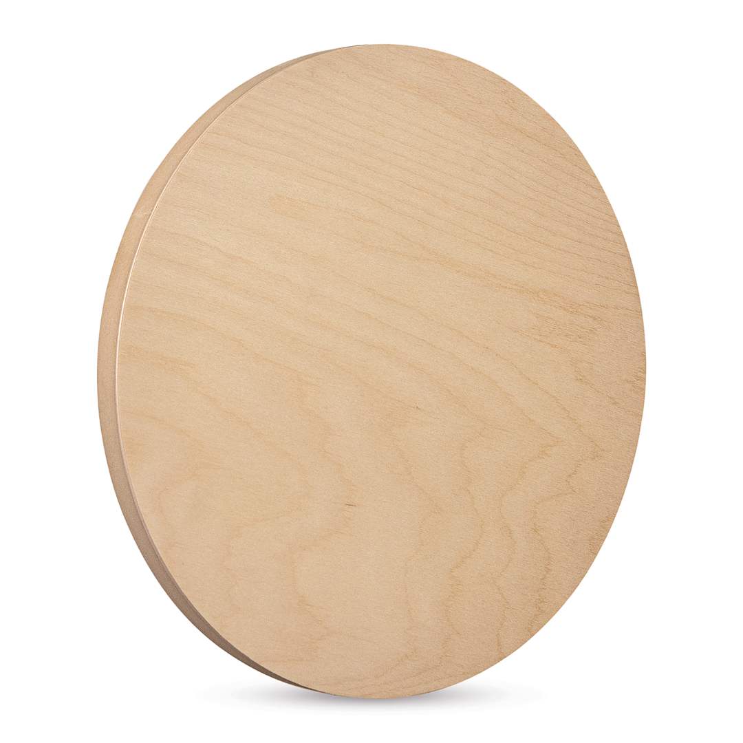 Open in modal - American Easel Cradled Round Birch Painting Panel - 14" Dia. x 7/8" D (Front, Angled view)