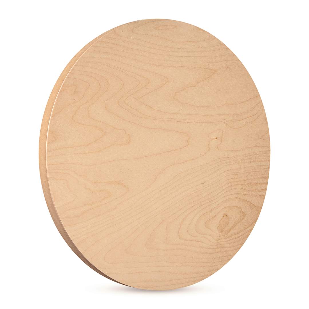Open in modal - American Easel Cradled Round Birch Painting Panel - 18" Dia. x 7/8" D (Front, Angled view)