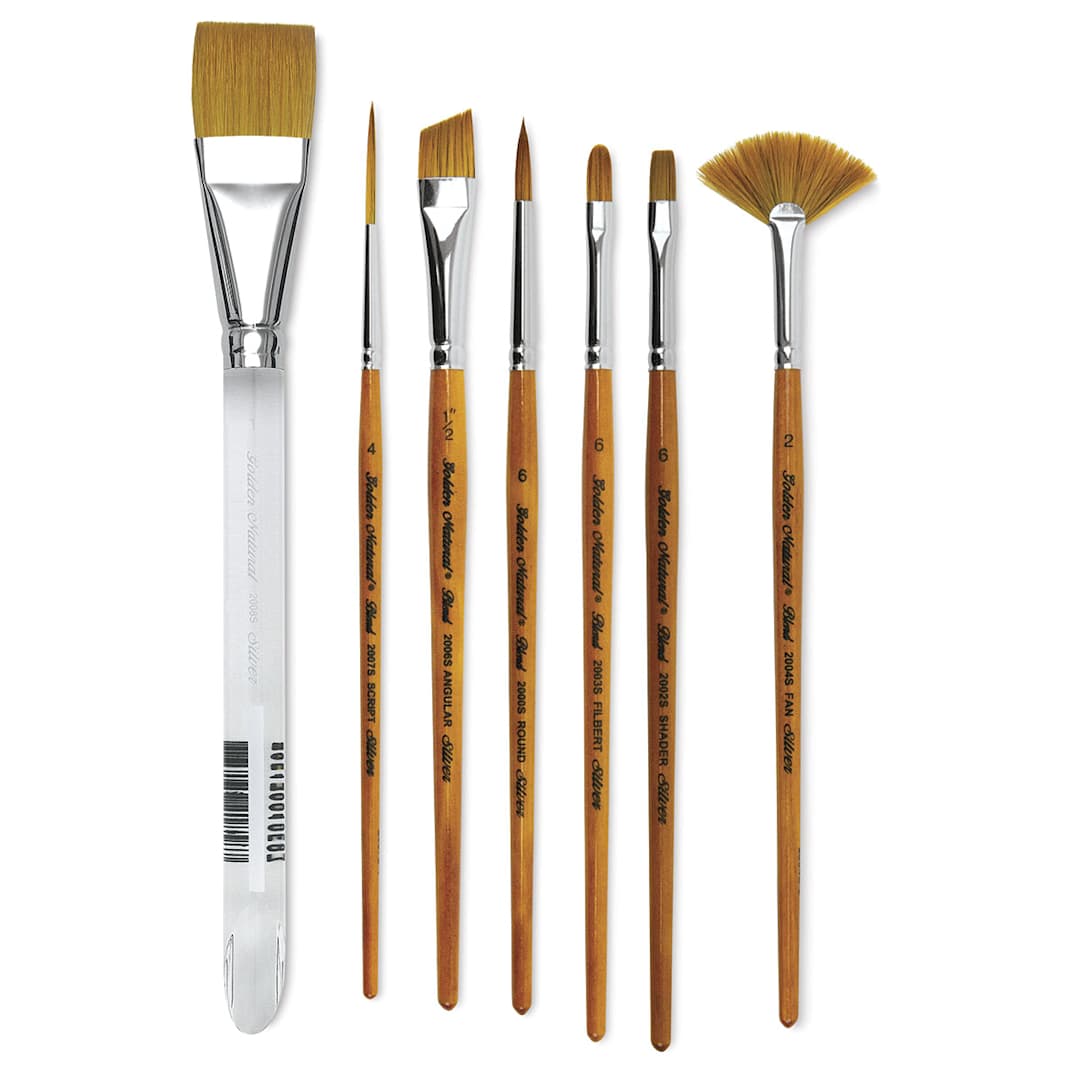 Open in modal - Silver Brush Golden Natural Brushes - Various styles of Brushes shown upright