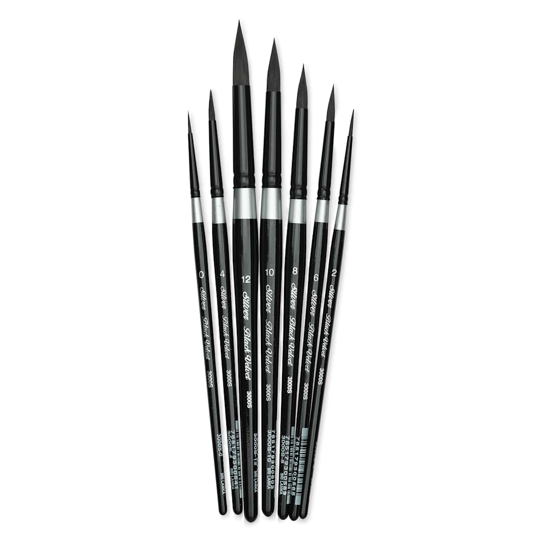 Open in modal - Silver Brush Black Velvet Watercolor Brush Set - Must Have Rounds, Set of 7