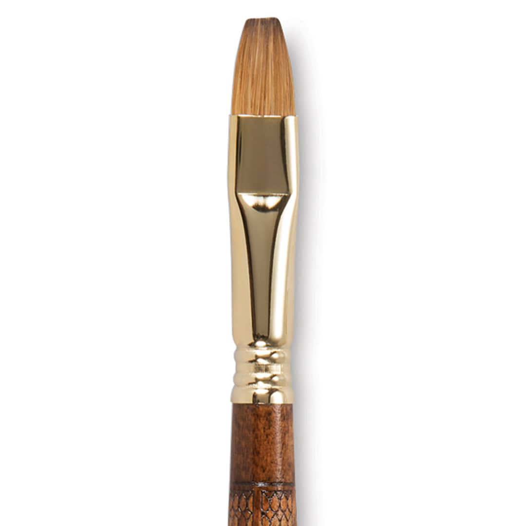 Open in modal - Escoda Reserva Kolinsky-Tajmyr Sable Brush - Closeup of Bright, Short Handle, Size 10