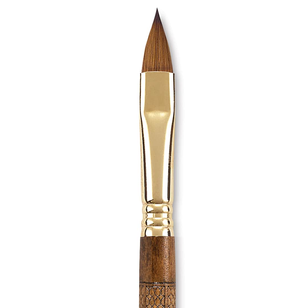 Open in modal - Escoda Reserva Kolinsky-Tajmyr Sable Brush - Closeup of Filbert, Short Handle, Size 10