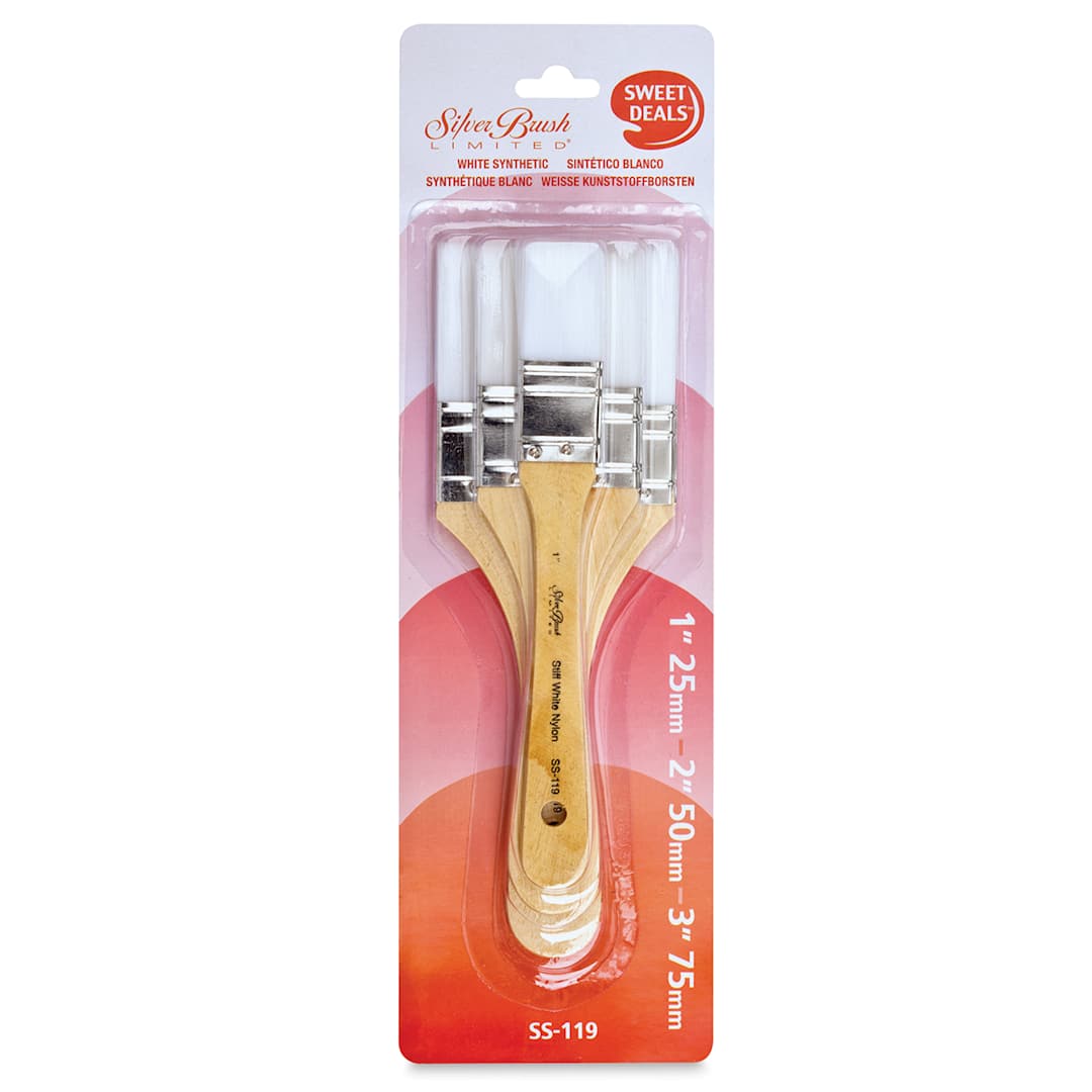 Open in modal - Silver Brush Art Sherpa White Synthetic Brushes - Set of 3