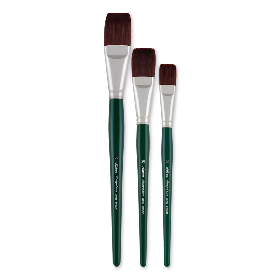 Open in modal - Silver Brush Ruby Satin Synthetic Brushes - Jumbo Brights, Set of 3, Short Handle