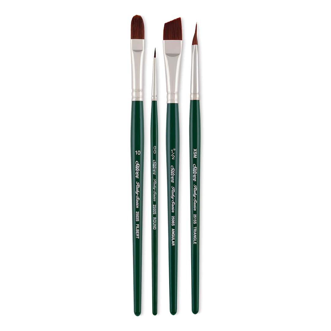 Open in modal - Silver Brush Ruby Satin Synthetic Brushes - Basics, Set of 4, Short Handle