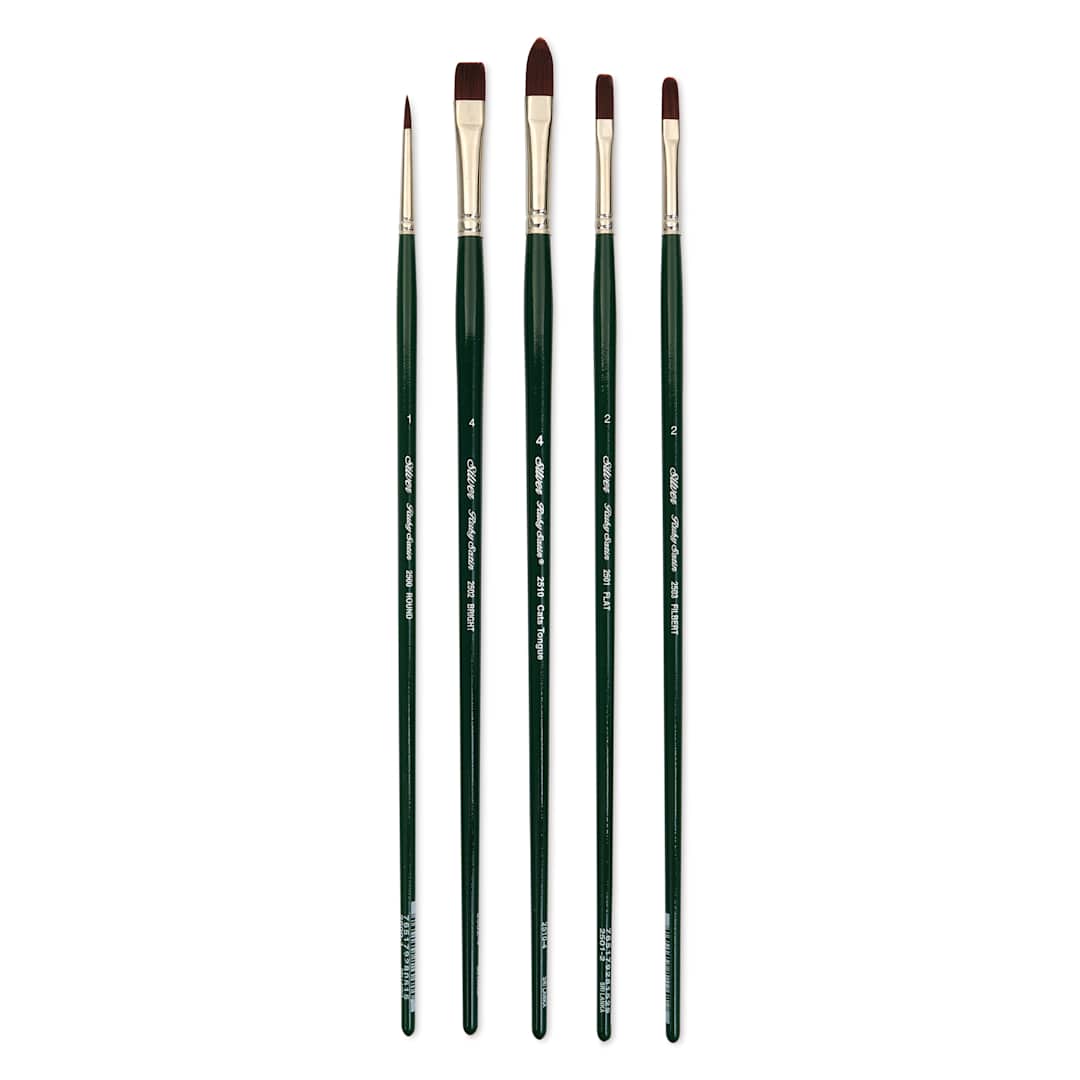 Open in modal - Silver Brush Ruby Satin Synthetic Brushes - BLICK Exclusive, Long Handle, Set of 5