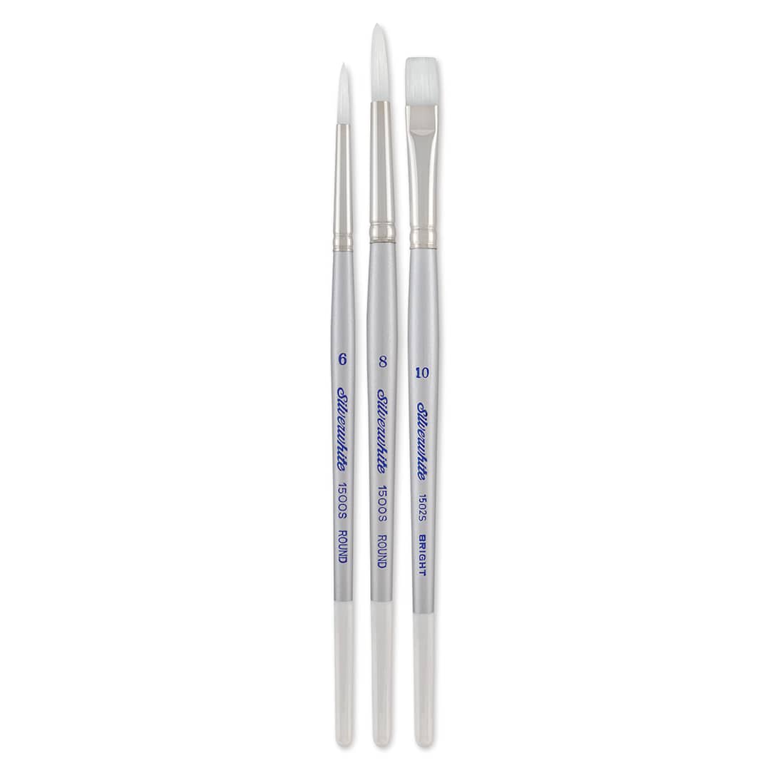 Open in modal - Silverwhite Soft Synthetic Brushes - Short handled Set of 3 Basic Watercolor brushes upright