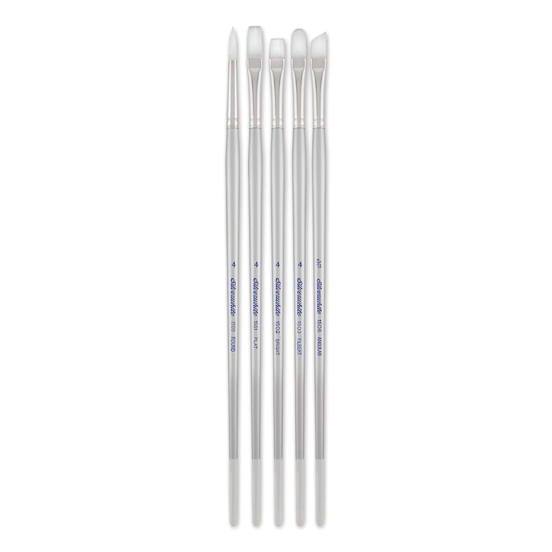 Open in modal - Silverwhite Soft Synthetic Brushes - Set of 5 Long Handle Plein Air Brushes upright